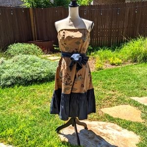 New Anthropologie strapless brocade pattern dress w/ blue silk trim in size 12